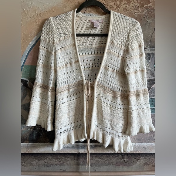 Rebecca Taylor Crochet Knit Tie Front Cardigan - Picture 1 of 11